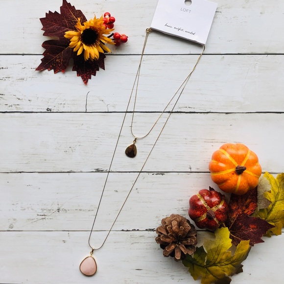 NWT LOFT Gold 2-Piece Stone Pendant Necklace - Picture 2 of 10